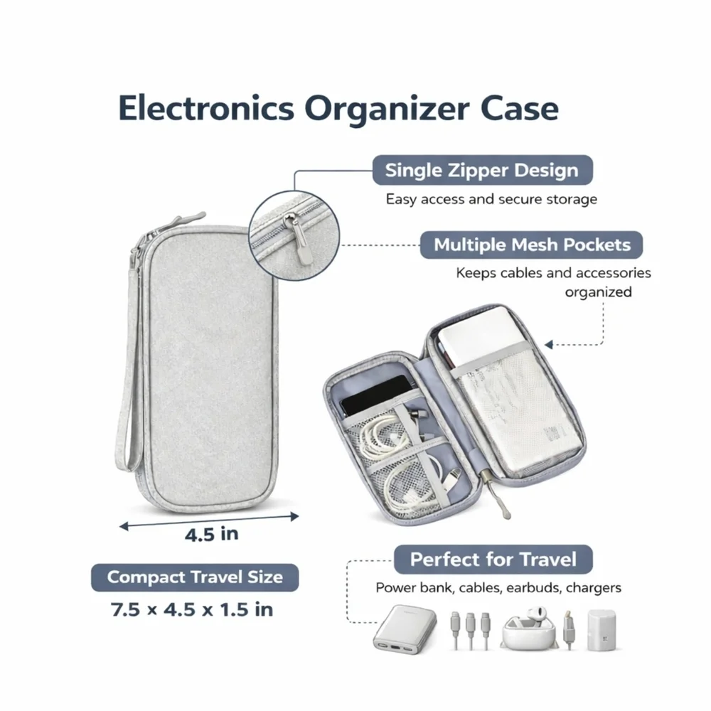 Electronics Organizer Cable Organizer Travel Tech Accessory Storage Pouch